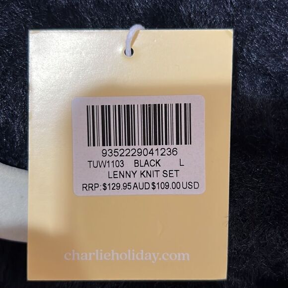 Charlie Holiday Lenny knitted cardigan and crop top set in black New With Tags - Picture 7 of 13